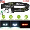 50000LM Rechargeable Motion Sensor Headlamps IPX6 Waterproof Rotatable Fishing Headlights w/ 6 Working Modes