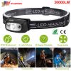 30000LM Rechargeable Motion Sensor Headlamps IP65 Waterproof Rotatable Fishing Headlights w/ 5 Working Modes