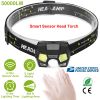 50000LM Rechargeable Motion Sensor Headlamps IPX6 Waterproof Rotatable Fishing Headlights w/ 6 Working Modes