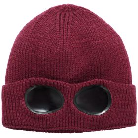 Unisex Knit Beanie Hat with Goggle Chunky Winter Warm Hat Skull Cap 4 Colors (Option: Red)